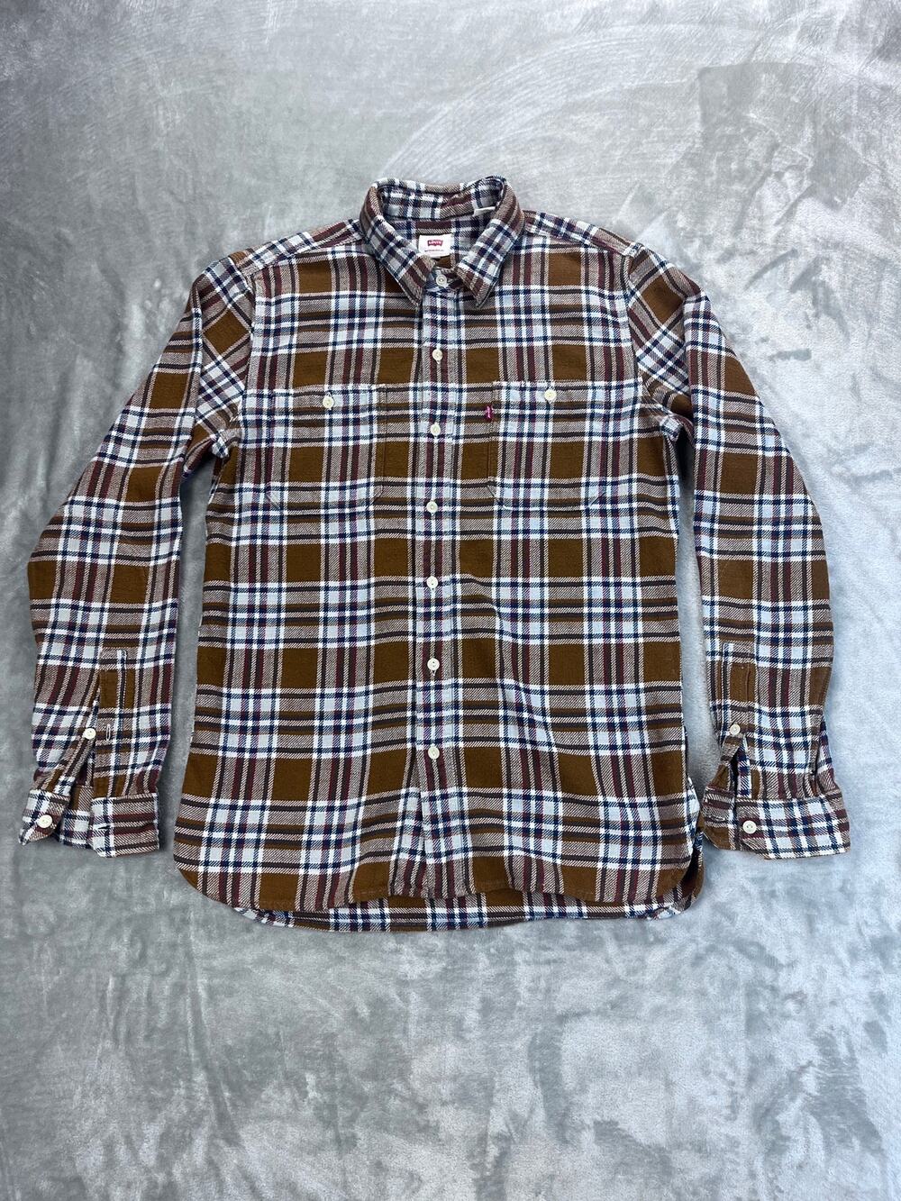 Levi’s Heavyweight Plaid Flannel Shirt Brown Navy M